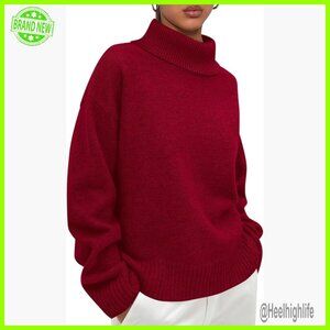 Chunky Knit Pullover Sweater, Turtleneck, Loose Fit, Long Sleeve, Fall Winter